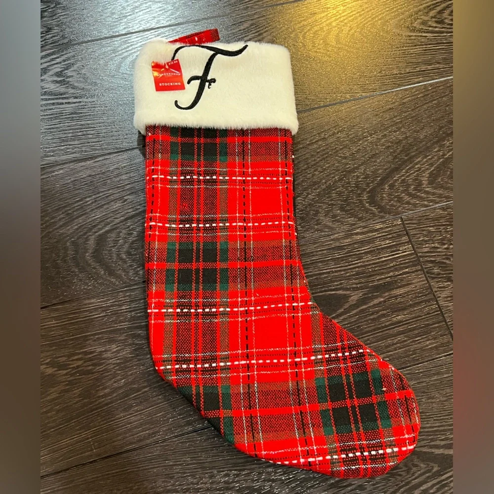 LETTER F WONDERSHOP TARGET Plaid RED CHRISTMAS STOCKING MONOGRAM RED 18